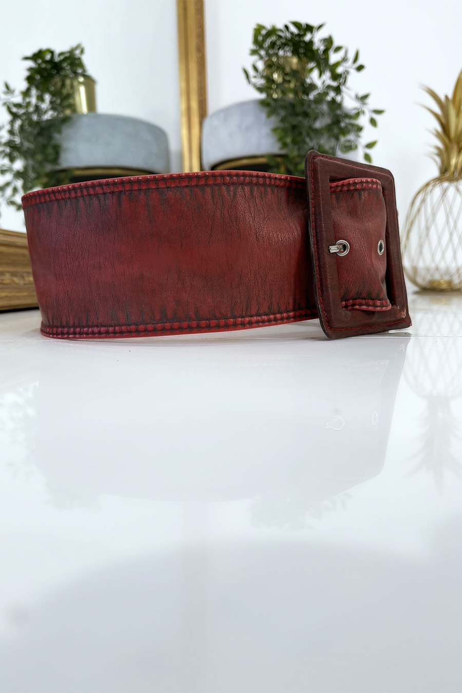 Women's red belt worn vintage effect - 5