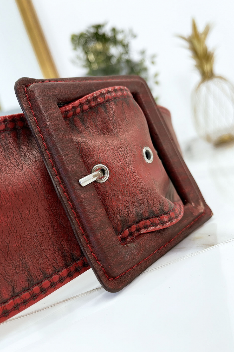 Women's red belt worn vintage effect - 6