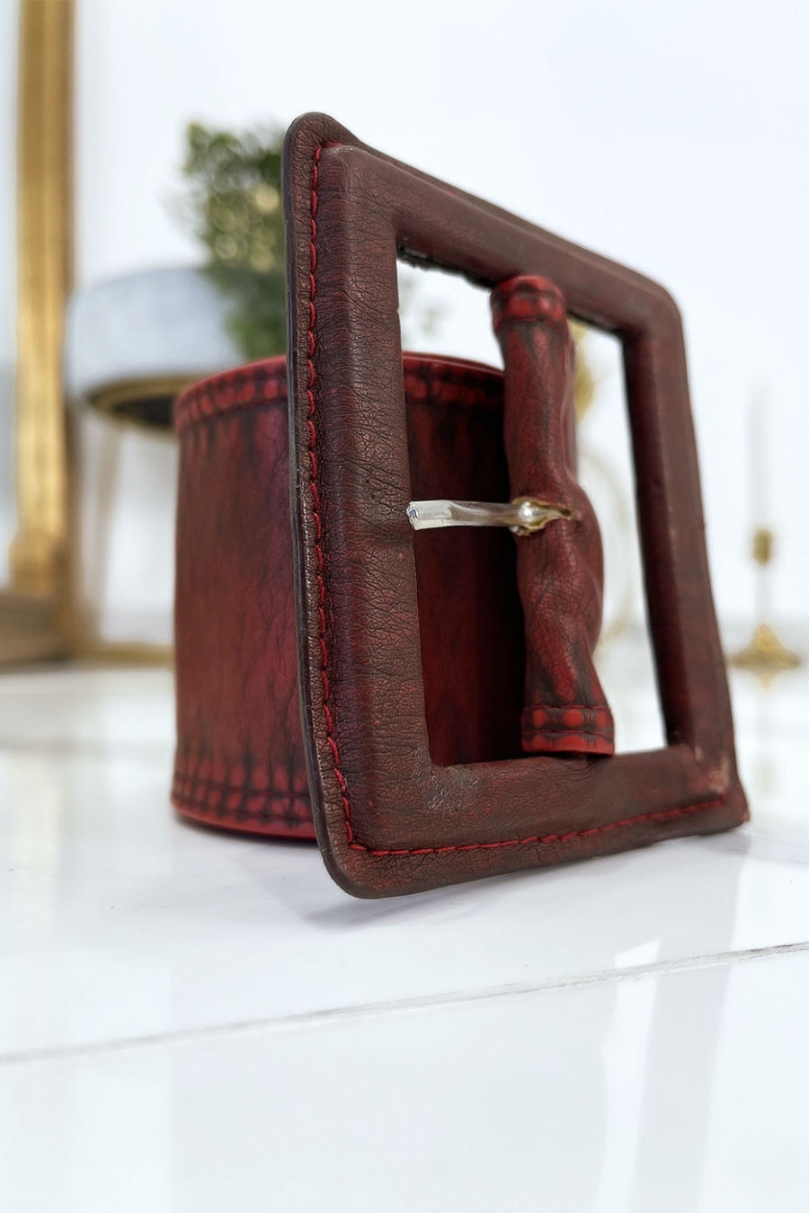 Women's red belt worn vintage effect - 7