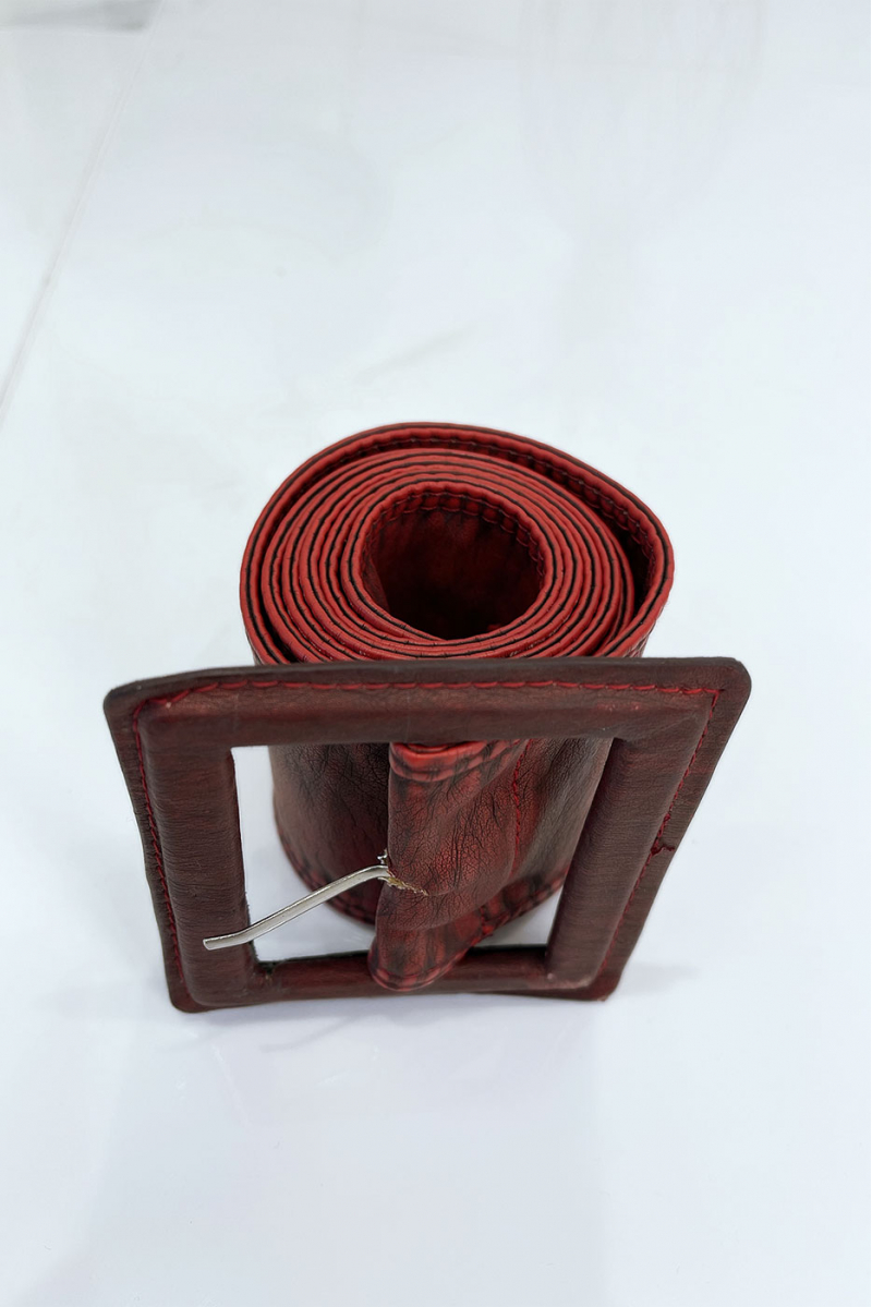 Women's red belt worn vintage effect - 8