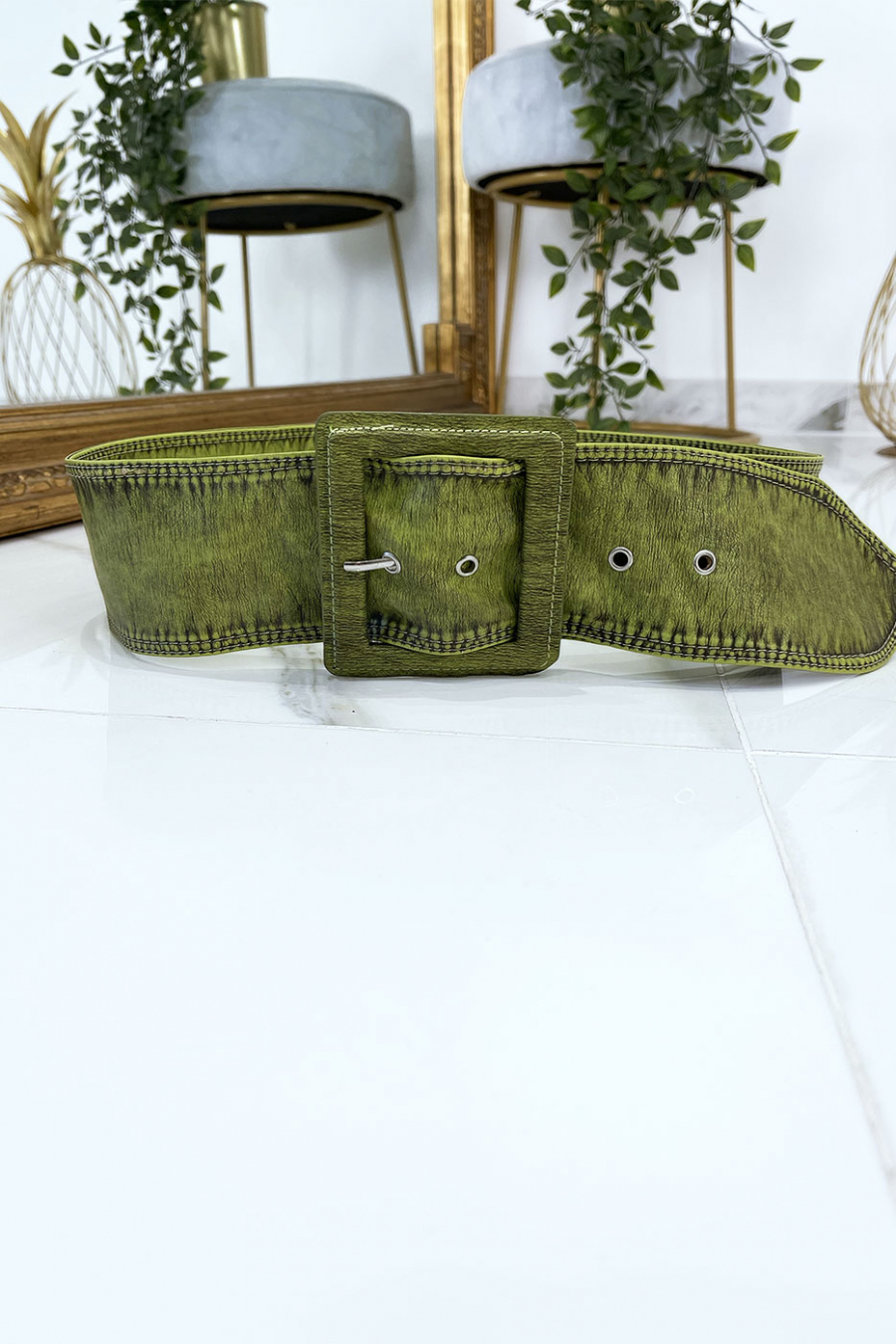 Ceinture verte femme effet usé vintage