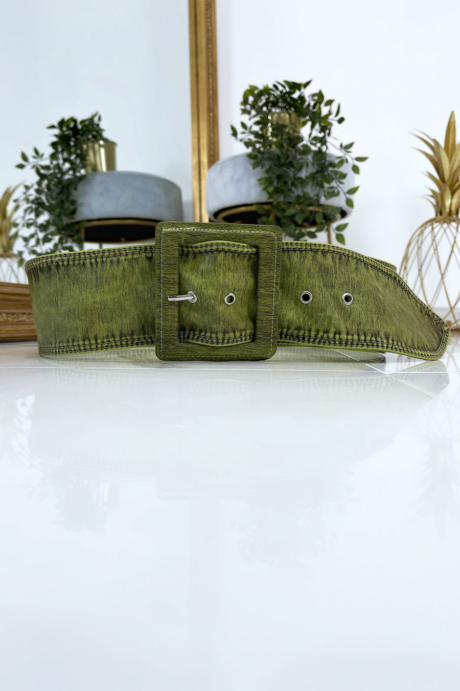 Groene damesriem met vintage versleten effect - 2