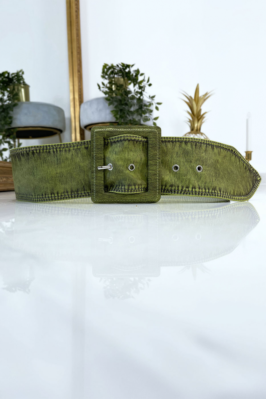 Groene damesriem met vintage versleten effect - 4