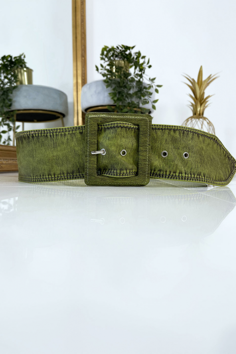 Women's green belt with vintage worn effect - 5