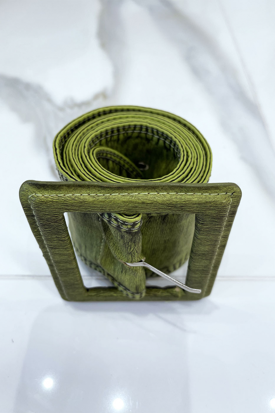 Women's green belt with vintage worn effect - 13
