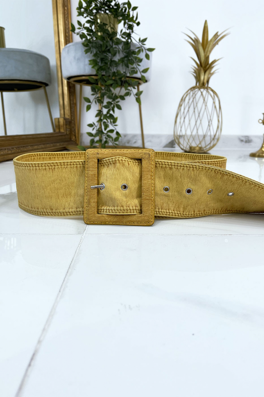 Ceinture jaune femme effet usé vintage - 1