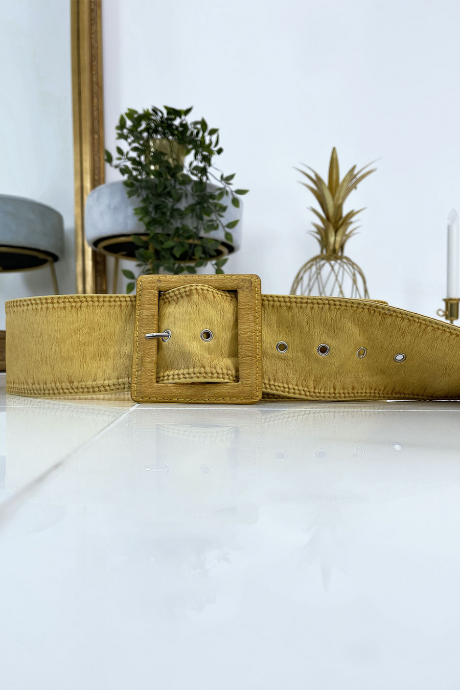 Ceinture jaune femme effet usé vintage - 2