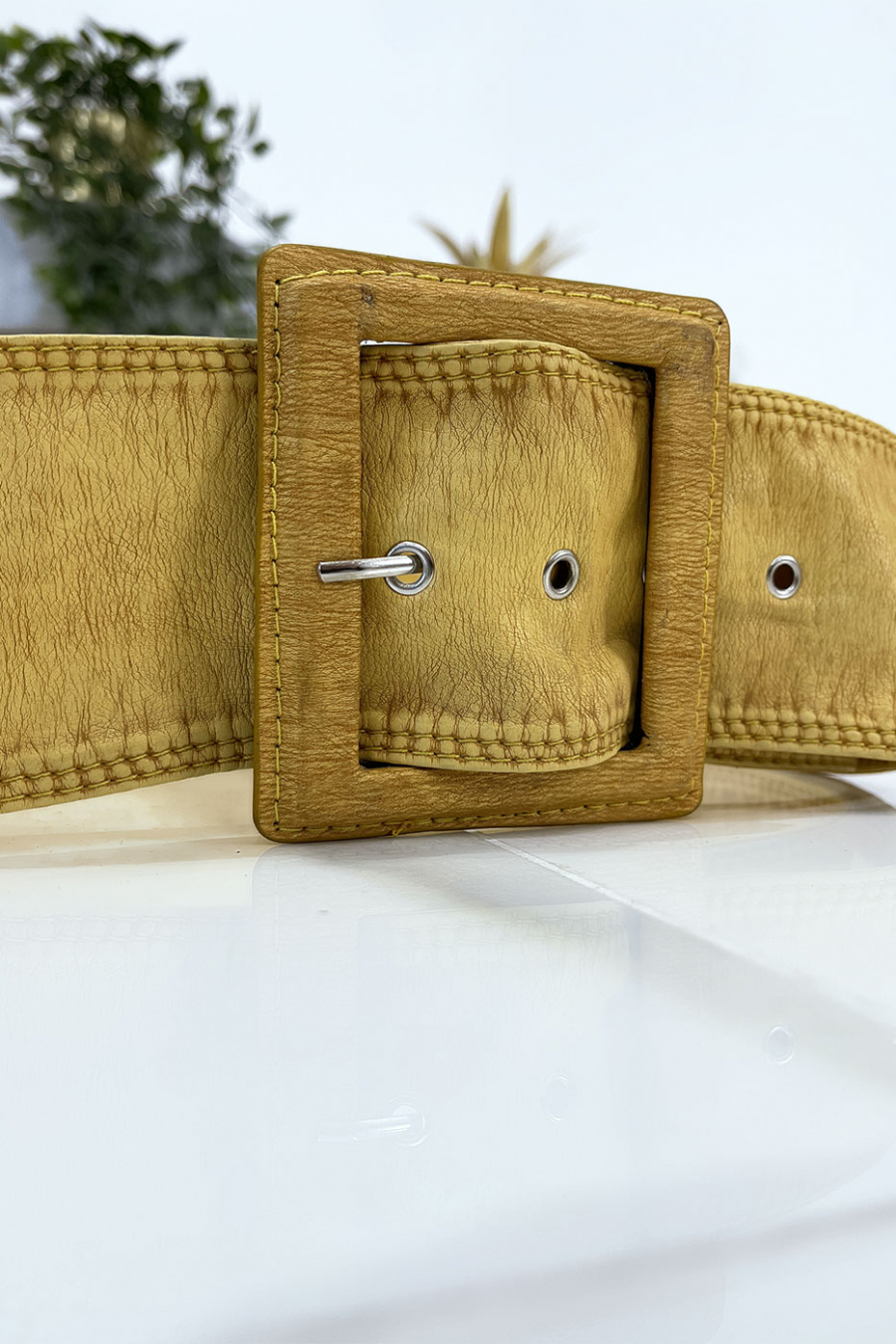 Ceinture jaune femme effet usé vintage - 4