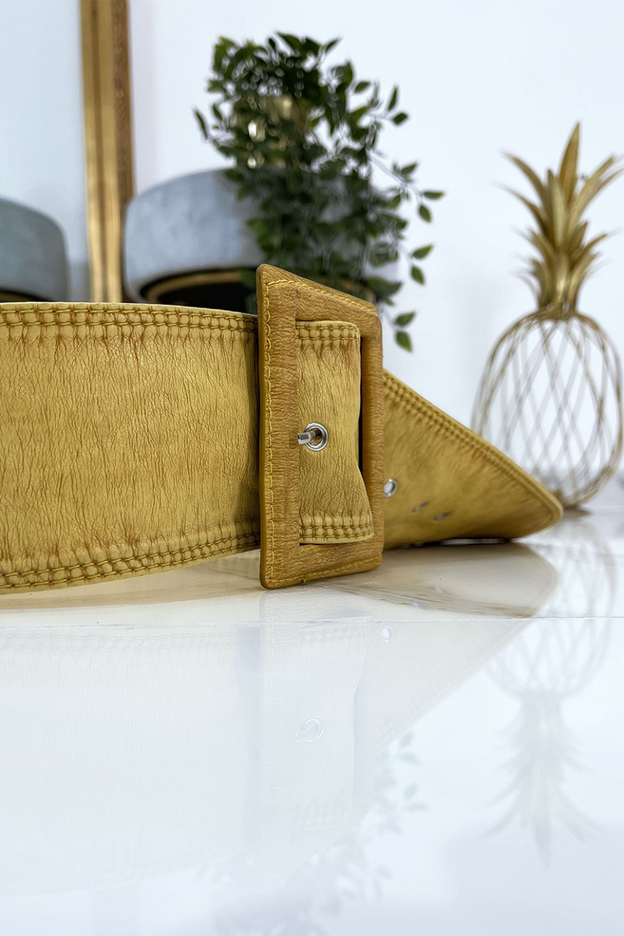 Ceinture jaune femme effet usé vintage - 5