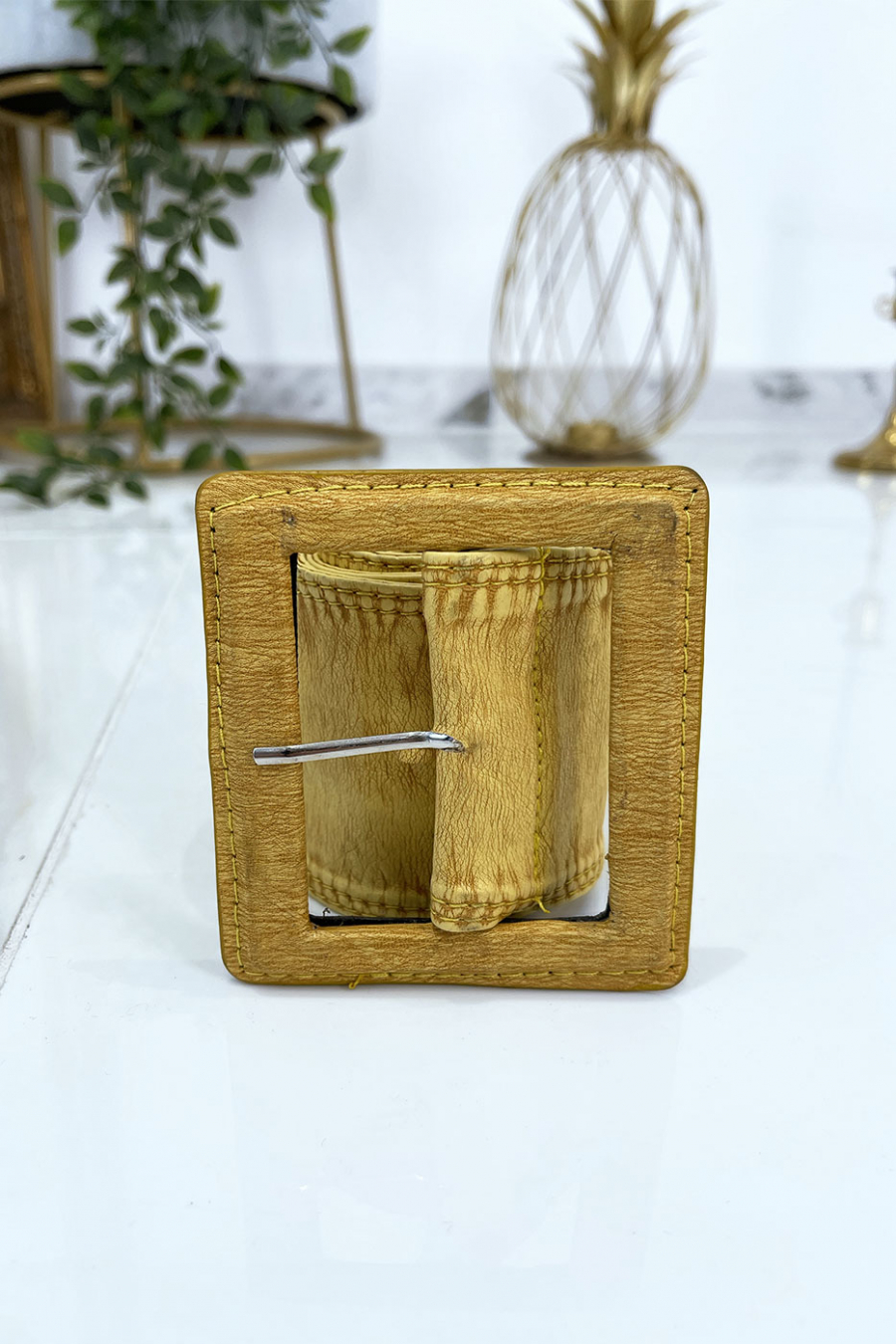 Ceinture jaune femme effet usé vintage - 7