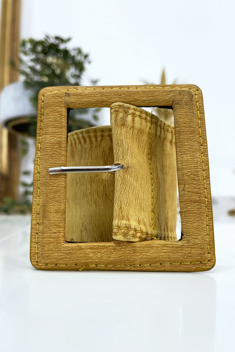 Ceinture jaune femme effet usé vintage - 8