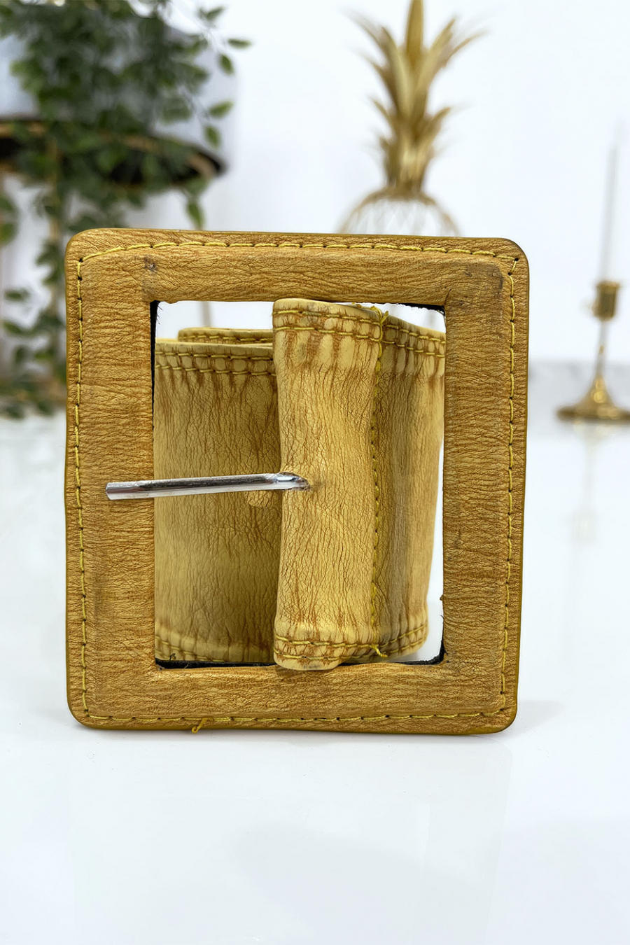 Ceinture jaune femme effet usé vintage - 9