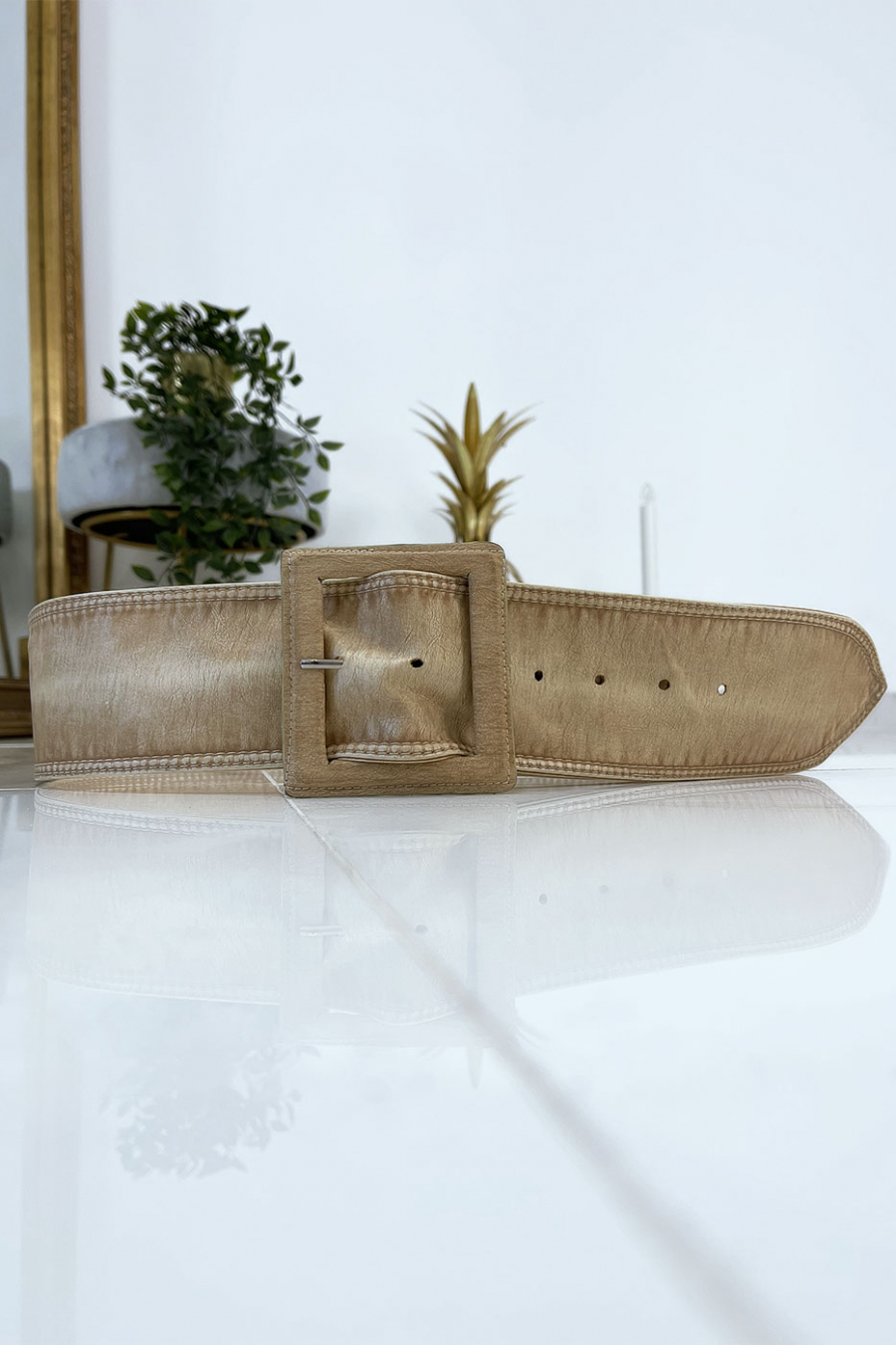 Ceinture beige femme effet usé vintage - 1