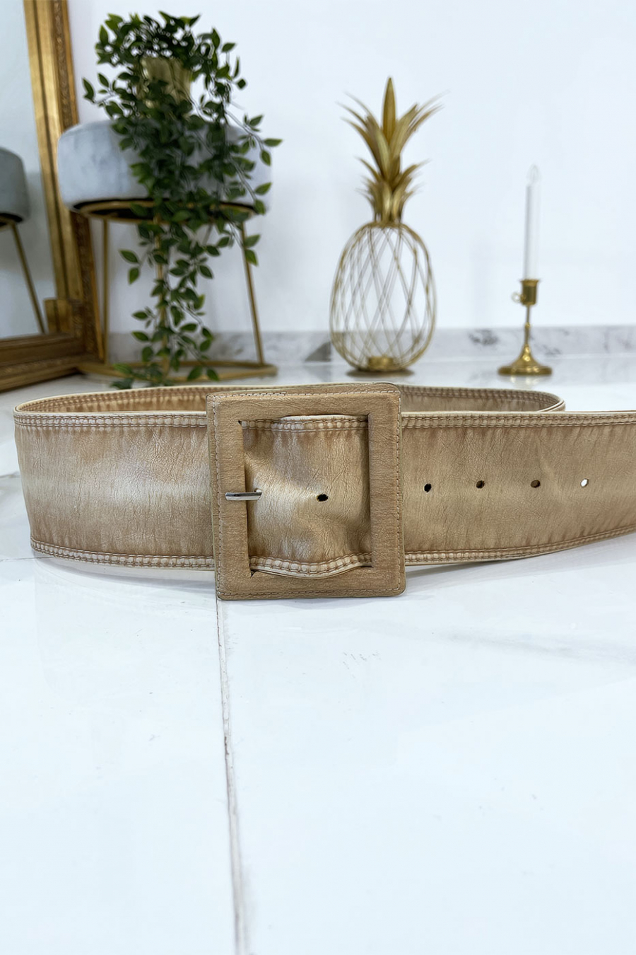 Ceinture beige femme effet usé vintage - 2