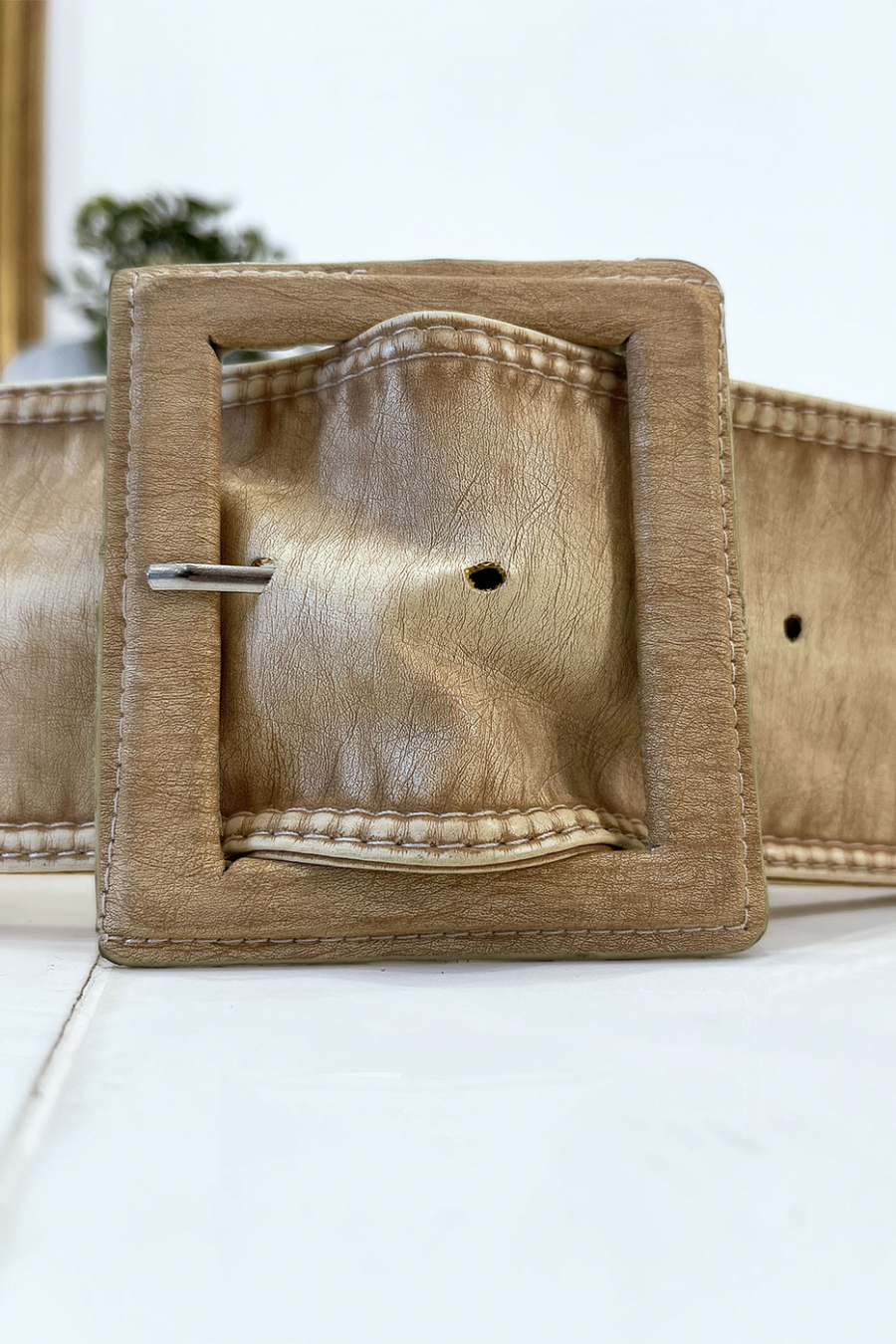 Ceinture beige femme effet usé vintage - 3