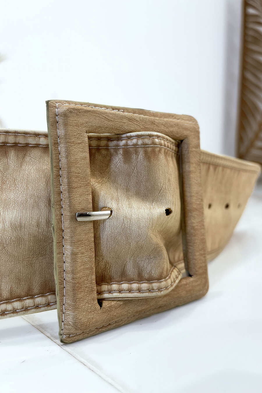 Ceinture beige femme effet usé vintage - 4