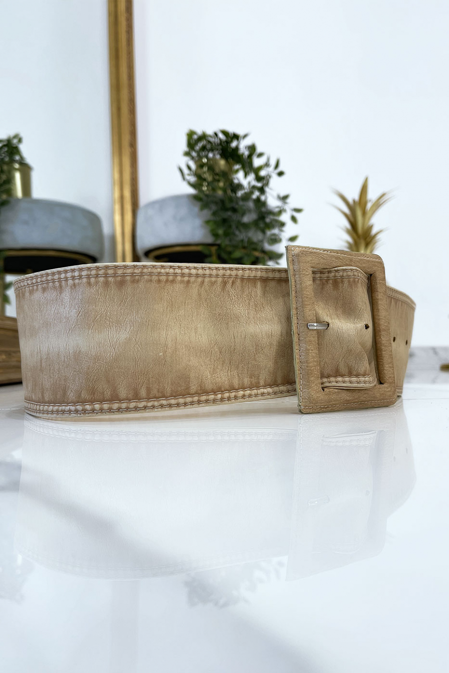 Ceinture beige femme effet usé vintage - 5