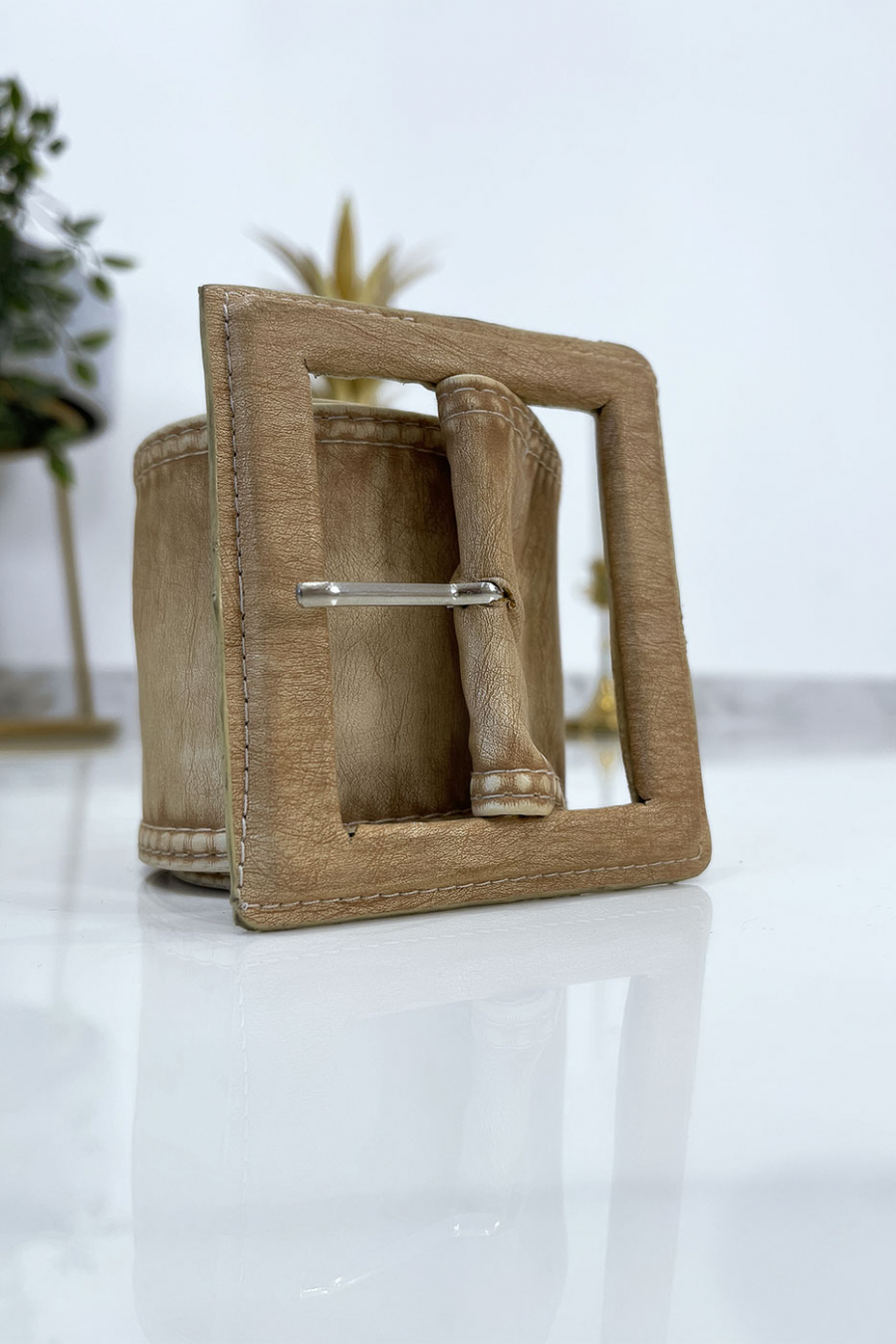 Ceinture beige femme effet usé vintage - 8