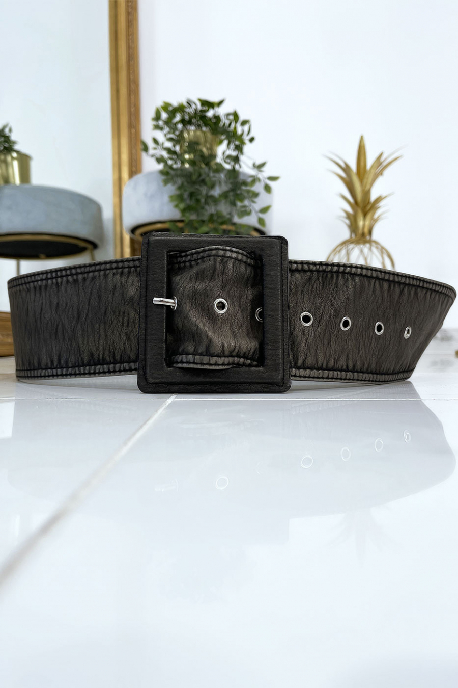 Zwarte damesriem met vintage versleten effect - 1