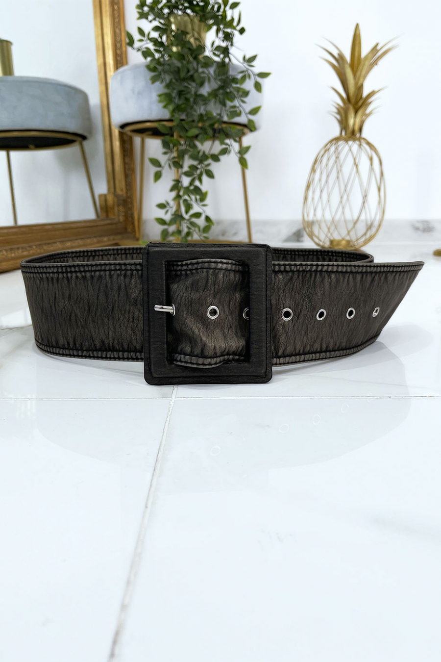 Zwarte damesriem met vintage versleten effect - 2