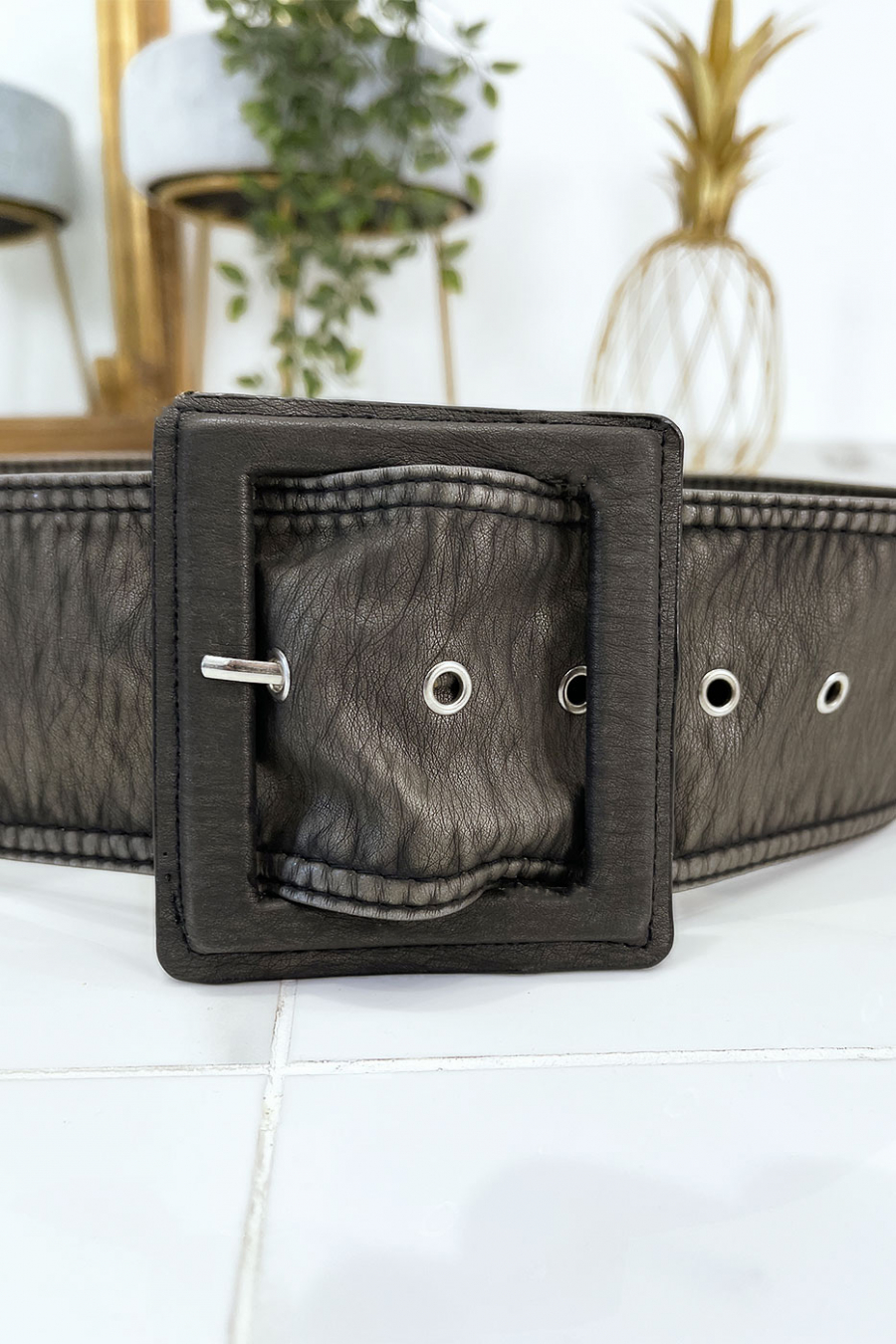 Ceinture noire femme effet usé vintage - 4