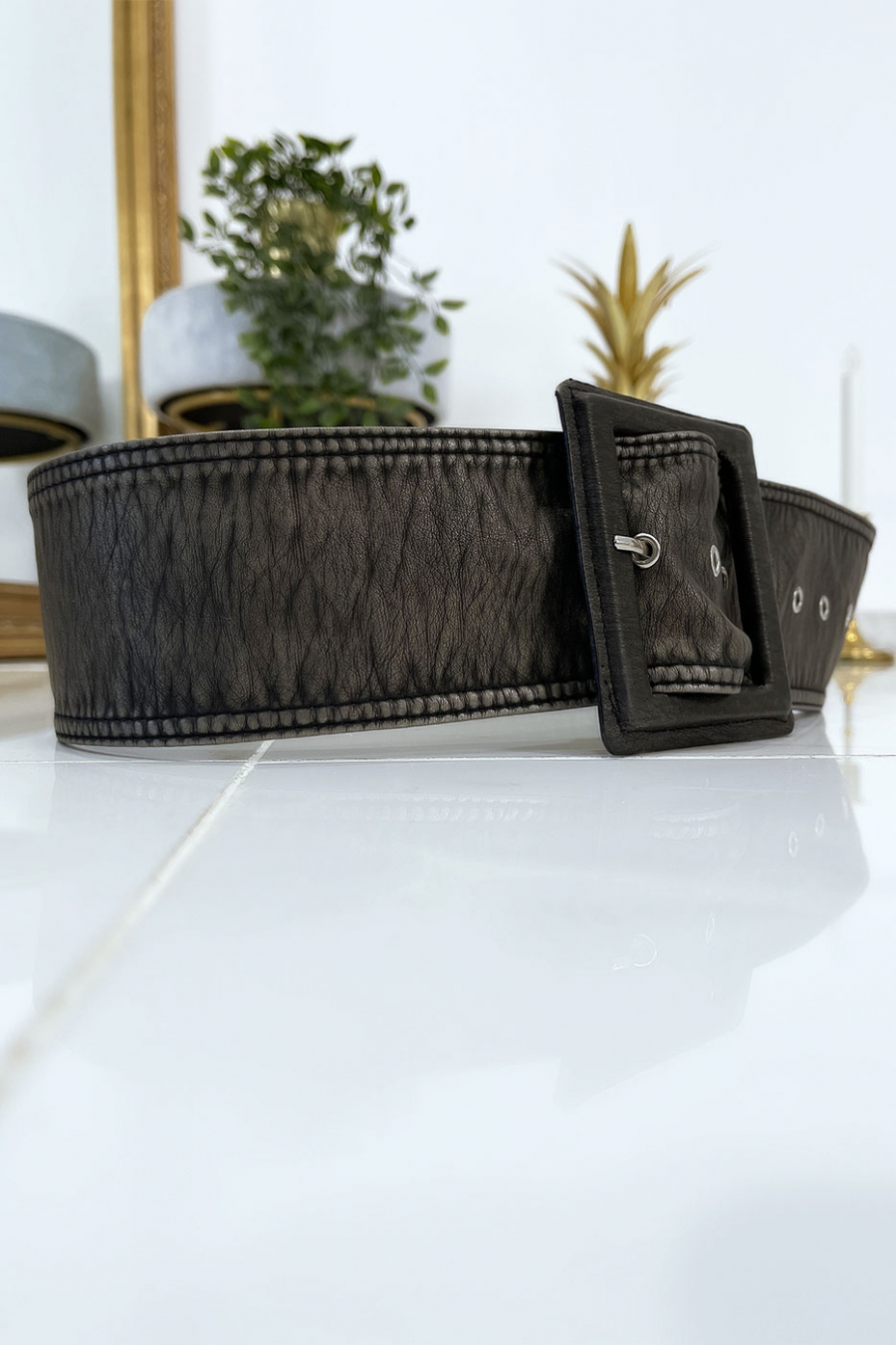 Ceinture noire femme effet usé vintage - 5