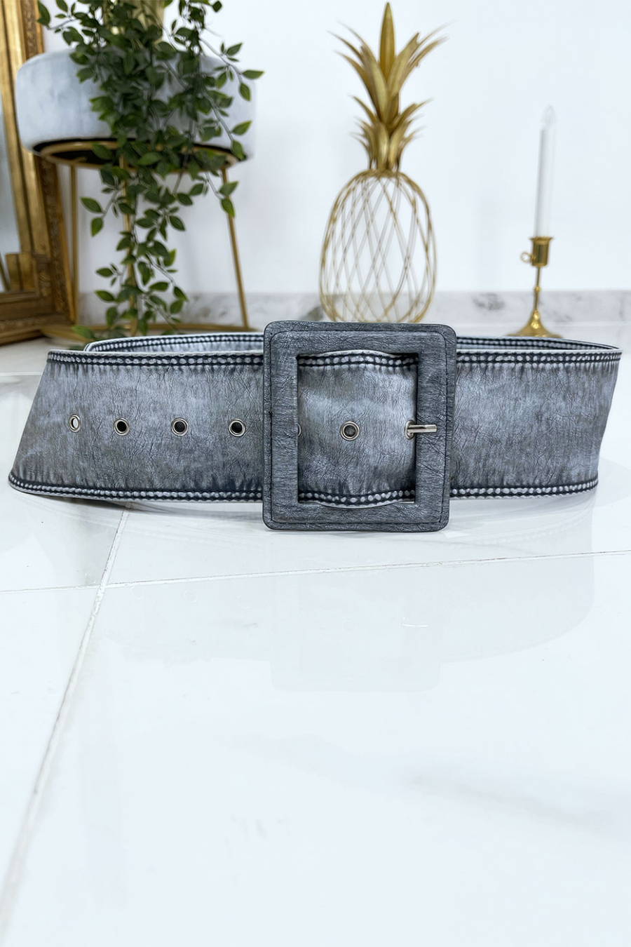 Blauwe damesriem met vintage versleten effect - 1