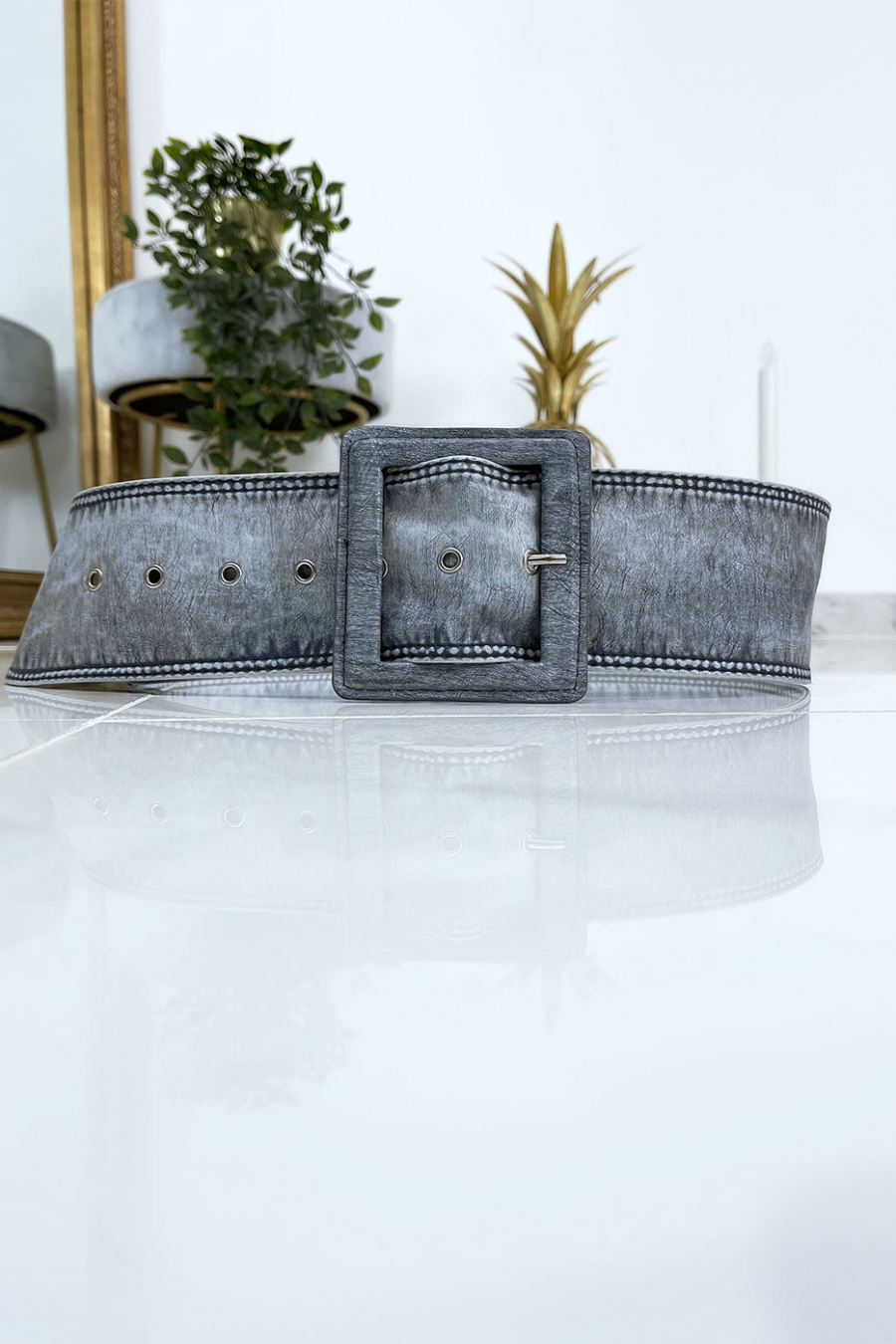 Blauwe damesriem met vintage versleten effect - 2