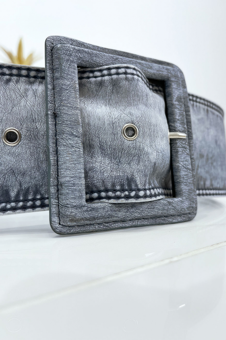 Blauwe damesriem met vintage versleten effect - 4