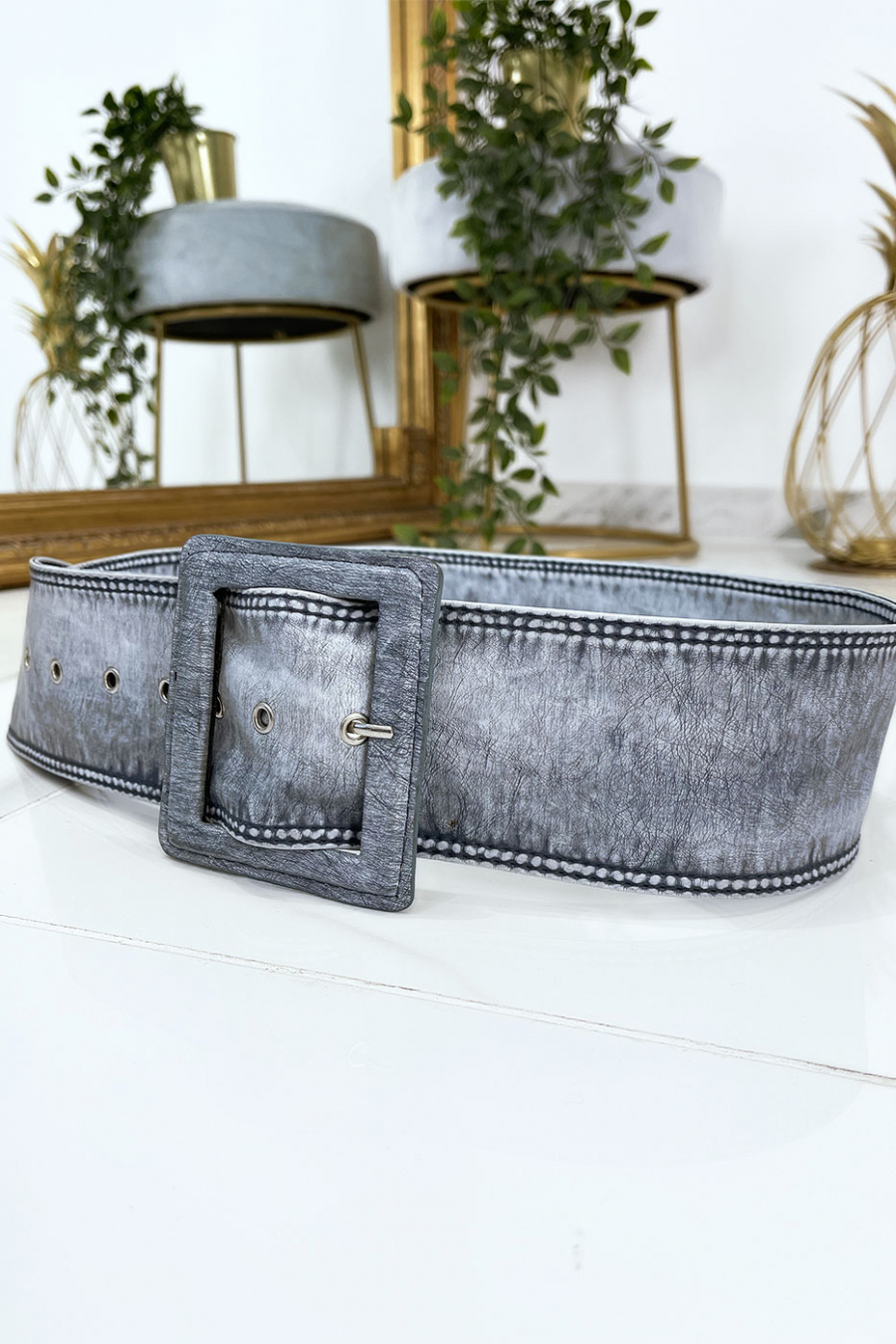 Blauwe damesriem met vintage versleten effect - 5