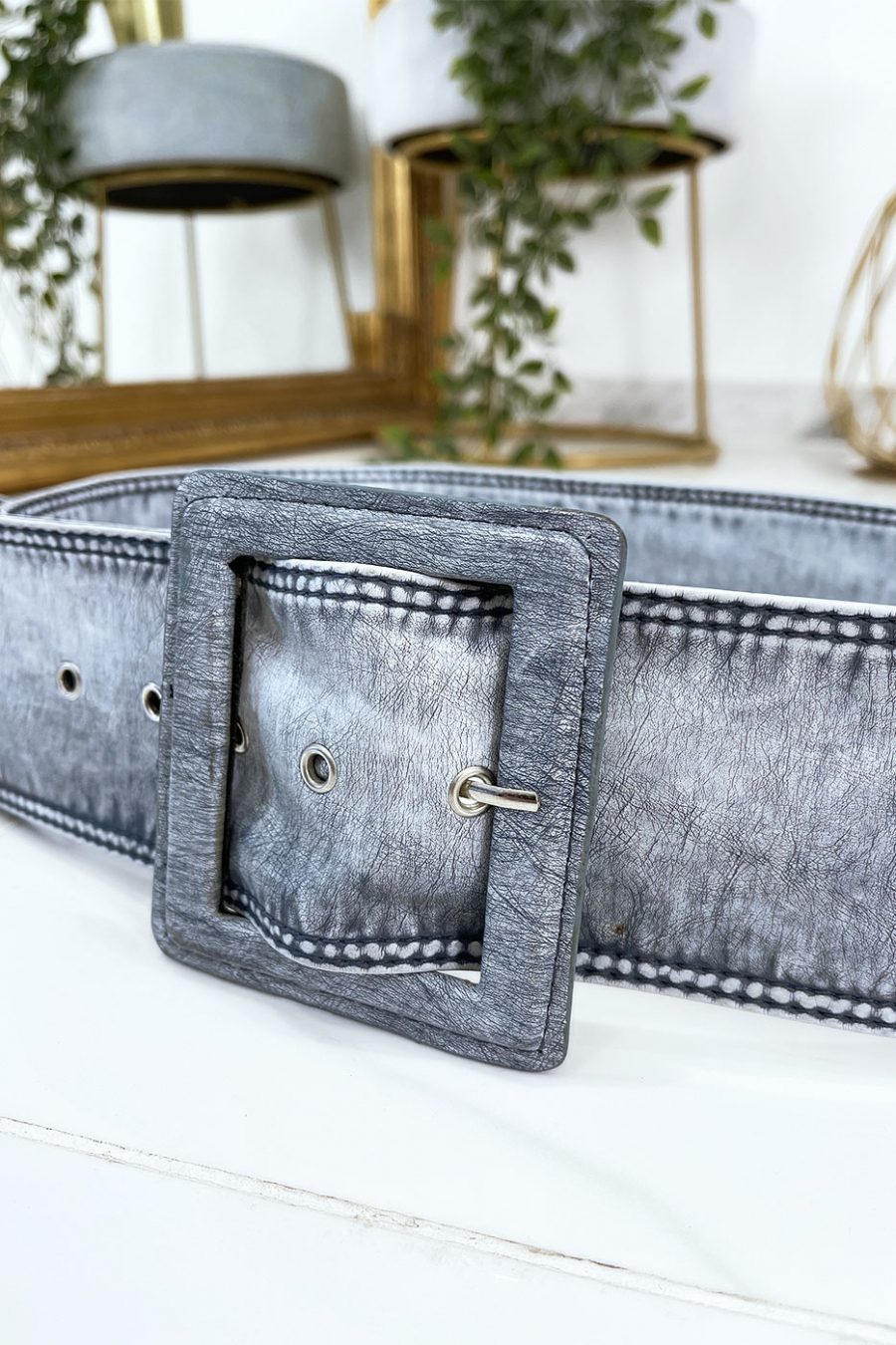 Blauwe damesriem met vintage versleten effect - 6