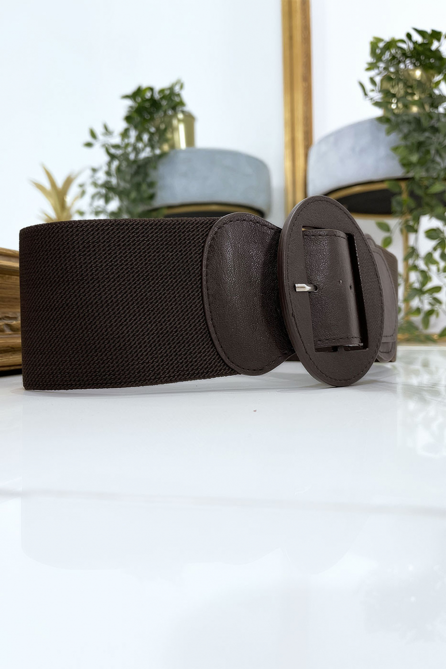 Bruine ovale gespriem met elastische taille - 6