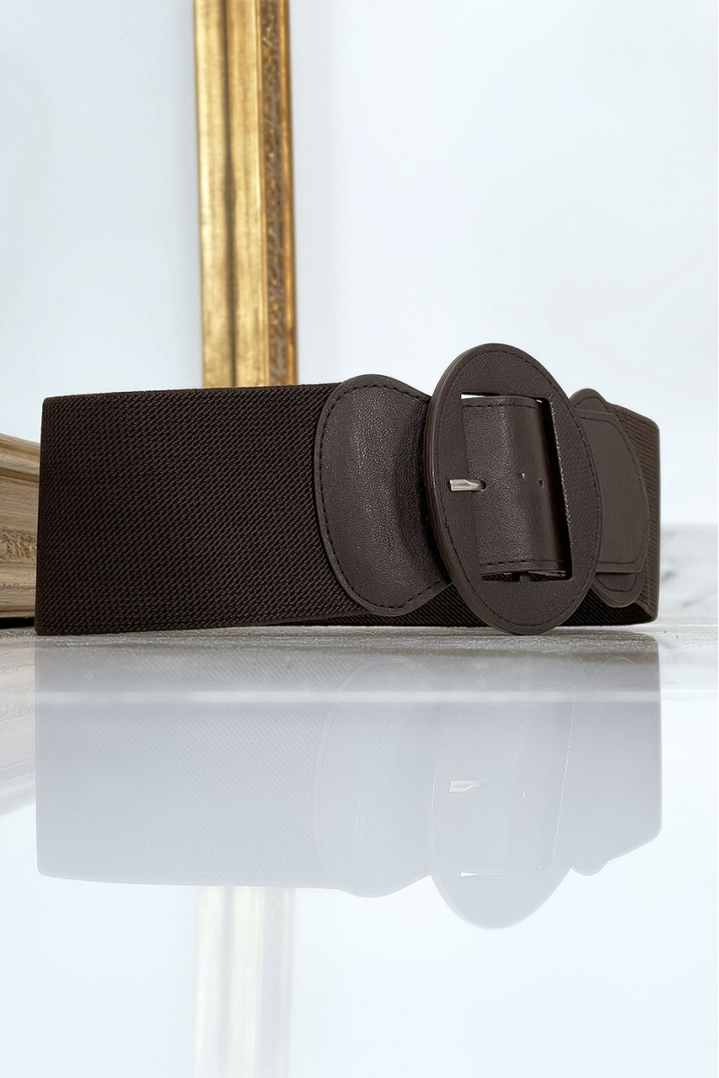 Brown oval buckle belt with elastic waist - 8