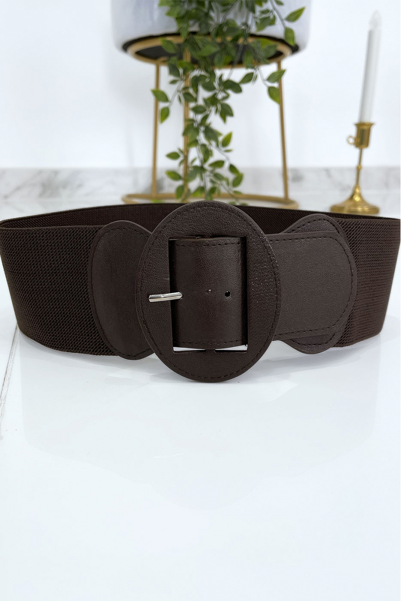 Brown oval buckle belt with elastic waist - 9