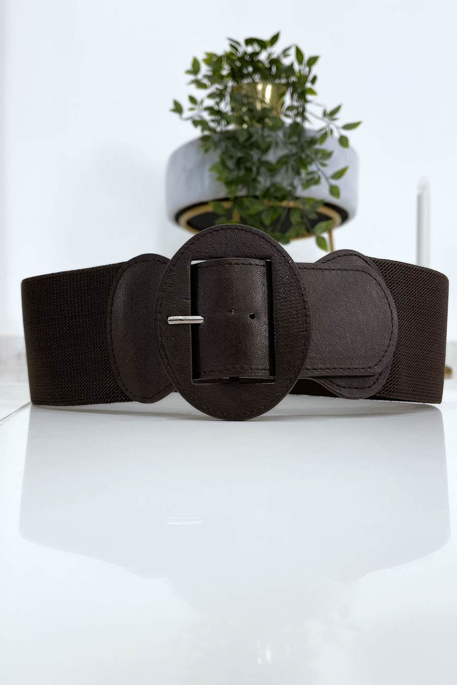Bruine ovale gespriem met elastische taille - 10