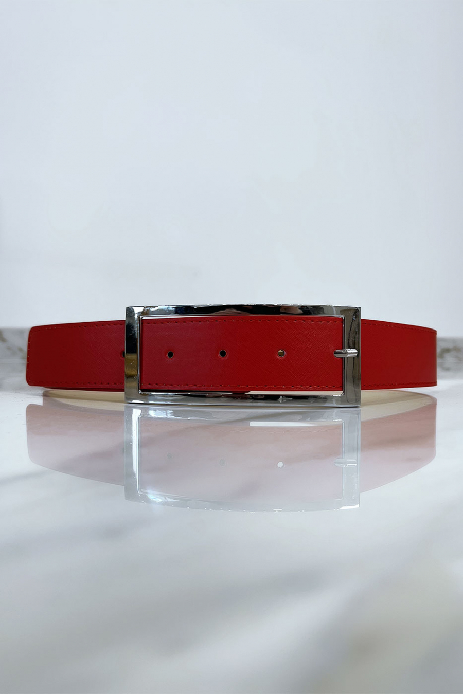 Red belt with silver buckle - 3
