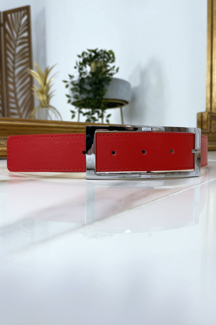 Red belt with silver buckle - 4