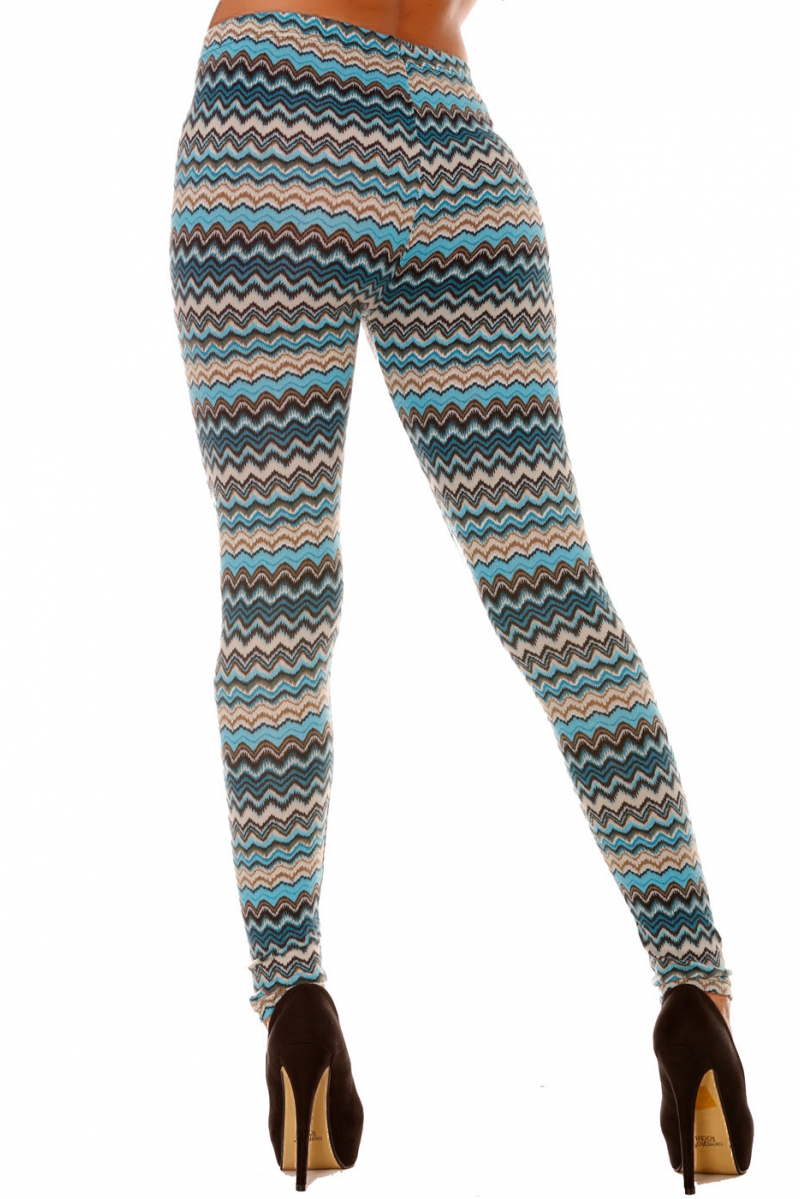 Leggings d'hiver en acrylique coloré en turquoise et motifs zig zag ultra fashion. 140-4 - 7