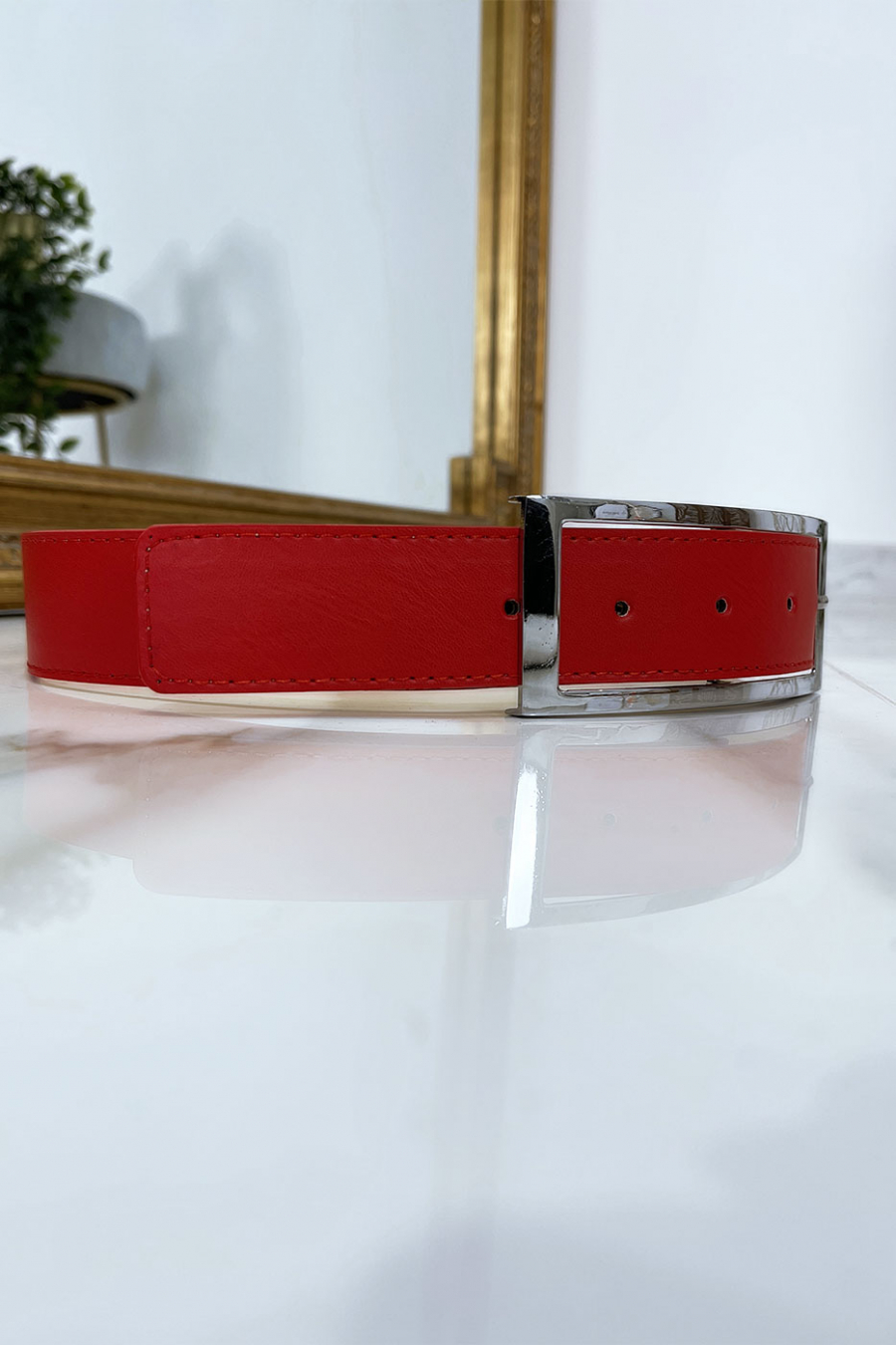 Ceinture rouge avec boucle argenté - 5