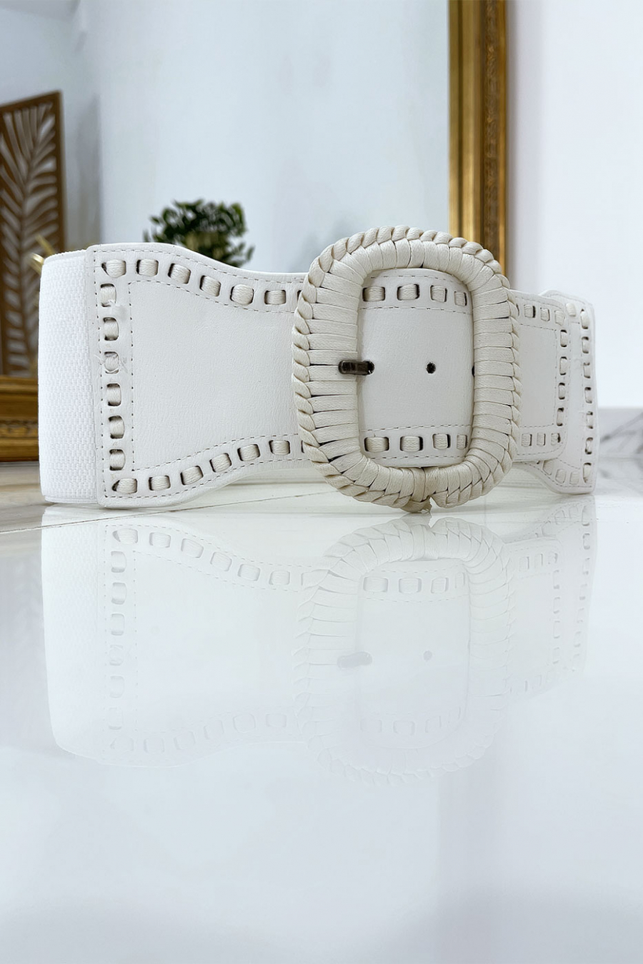 Ceinture élastique blanche avec boucle tressé - 3