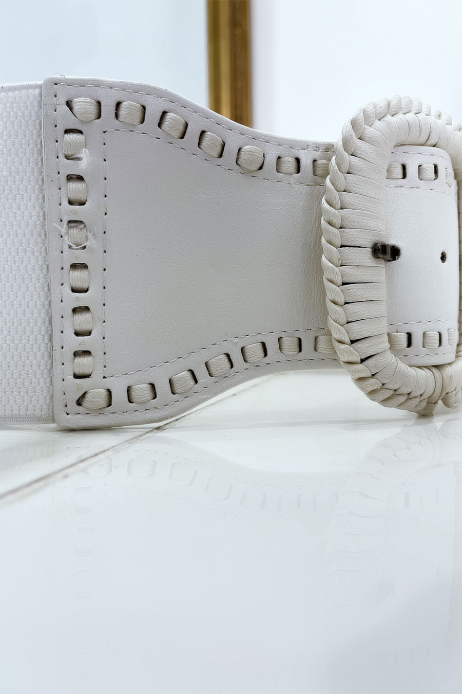 Ceinture élastique blanche avec boucle tressé - 4