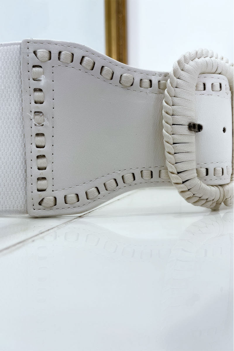 Witte elastische riem met gevlochten gesp - 4