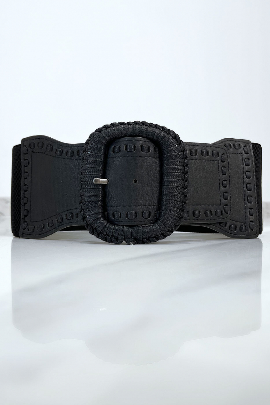Ceinture élastique noire avec boucle tressé - 1