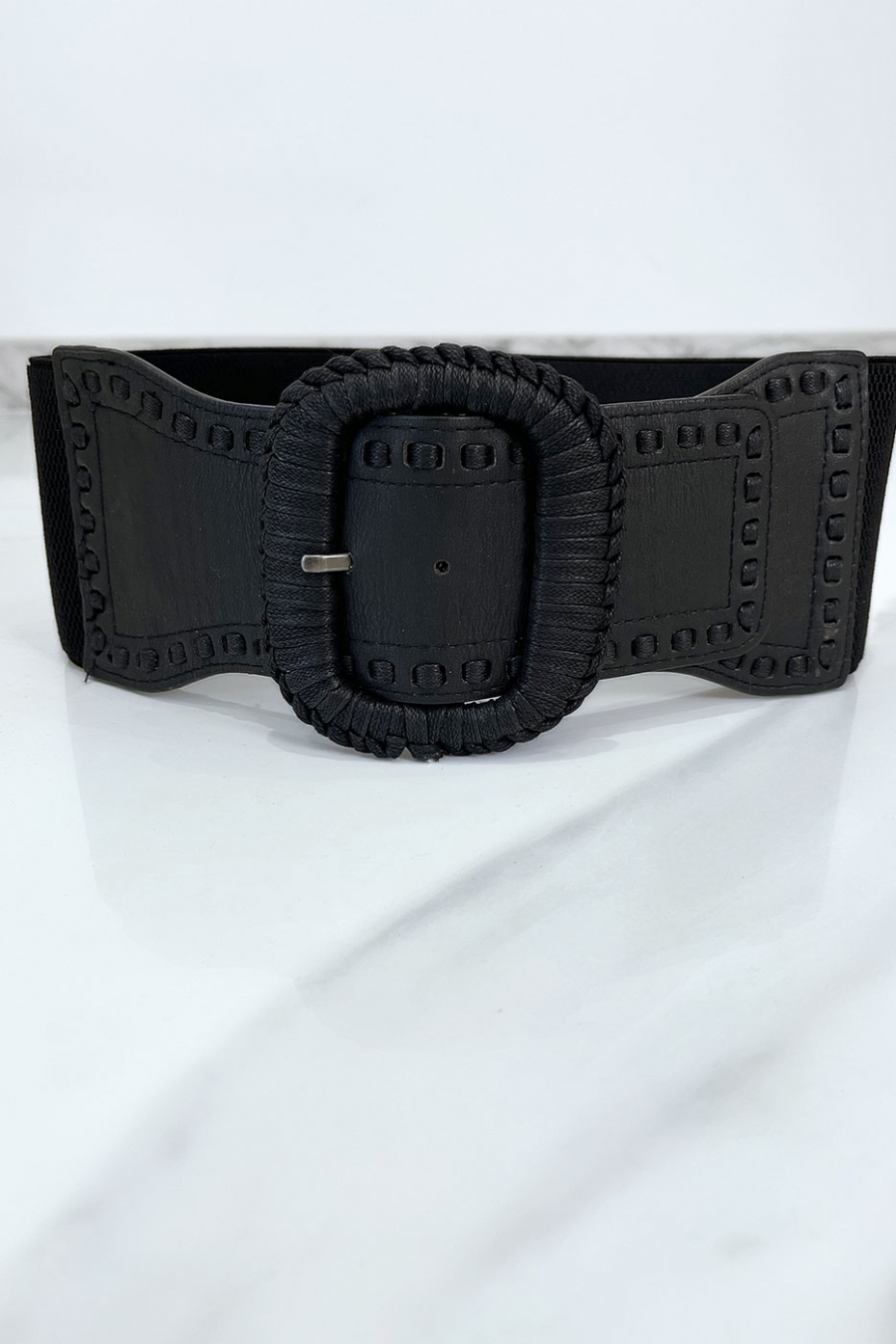 Black elastic belt with braided buckle - 2