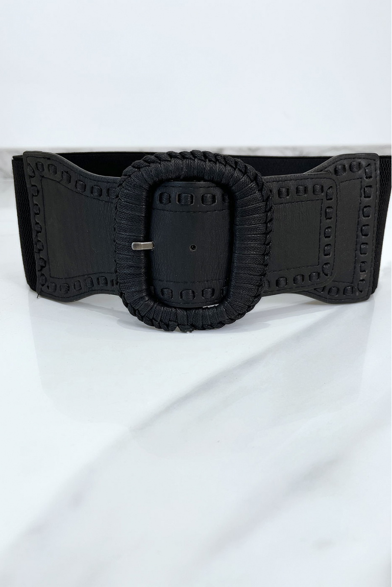 Ceinture élastique noire avec boucle tressé - 2