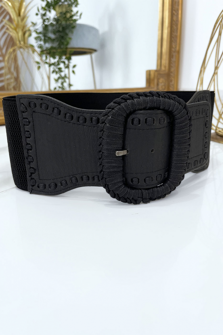 Black elastic belt with braided buckle - 3