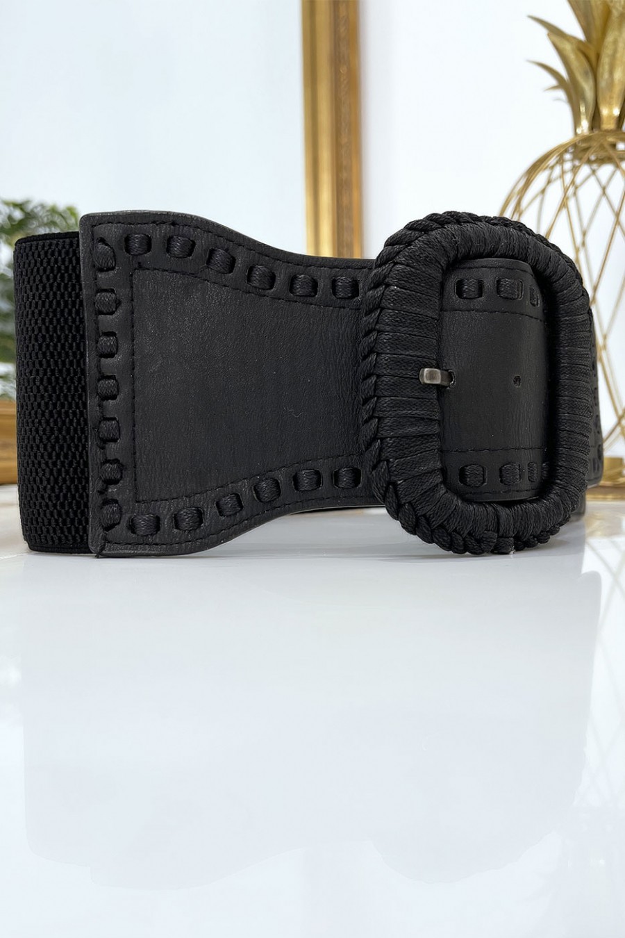 Ceinture élastique noire avec boucle tressé - 4
