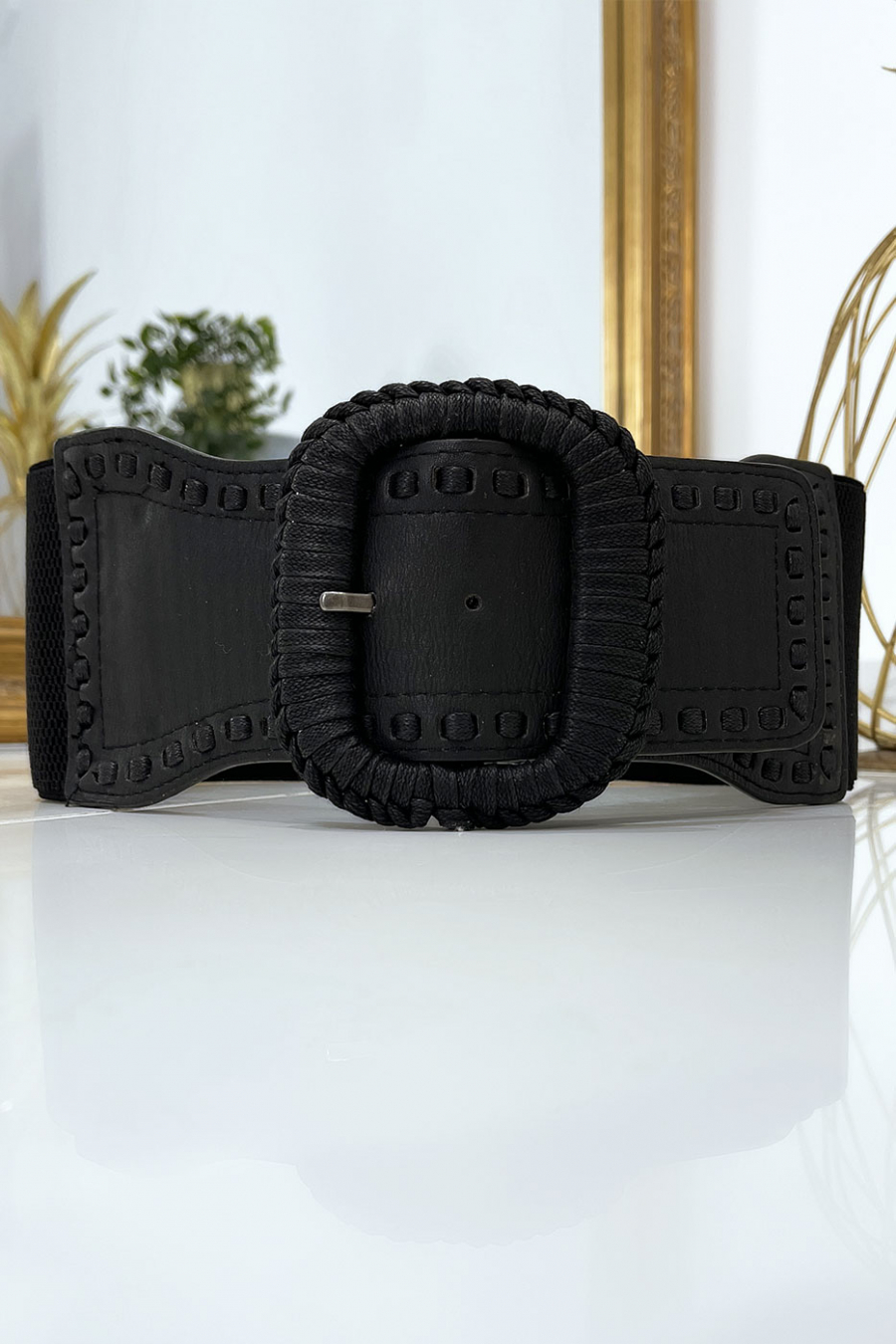 Ceinture élastique noire avec boucle tressé - 5