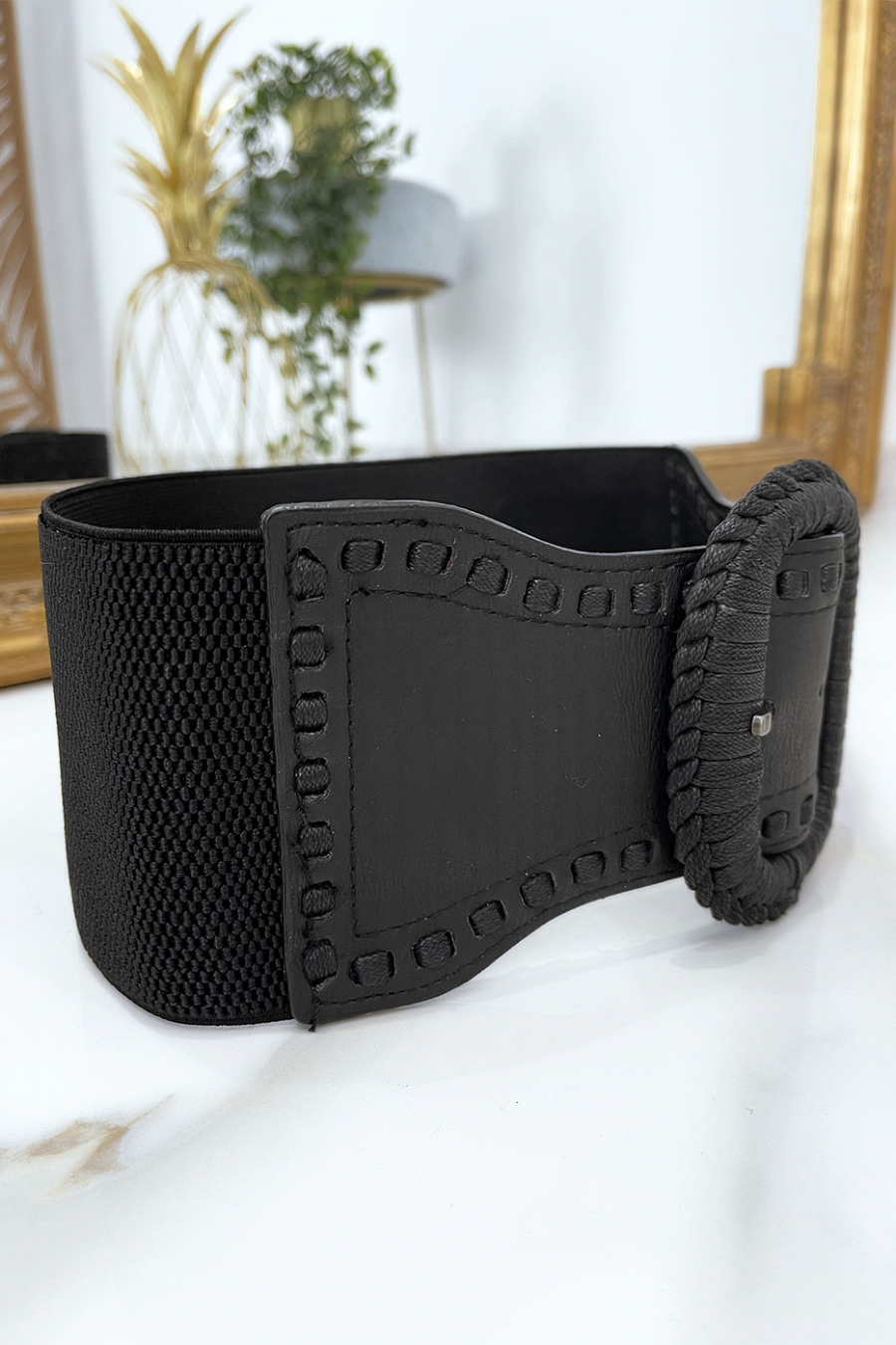 Ceinture élastique noire avec boucle tressé - 6