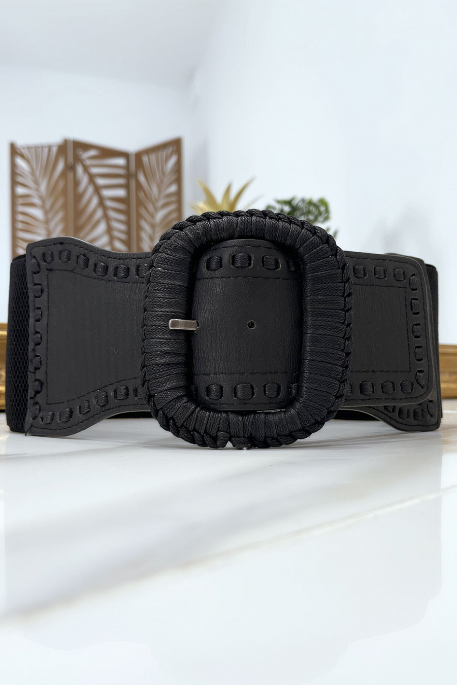 Ceinture élastique noire avec boucle tressé - 7